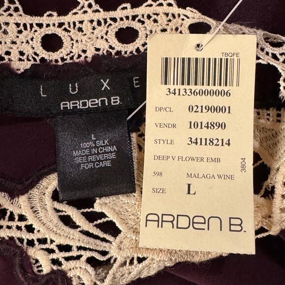 Luxe Arden B. Large Camisole Floral Embroidered V-Neck Adjustable Straps Silk - Picture 8 of 9